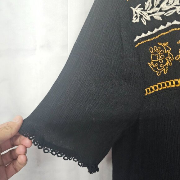 Knox Rose Black Embroidered Shift Dress Floral Boho Retro Festival M - Picture 3 of 13